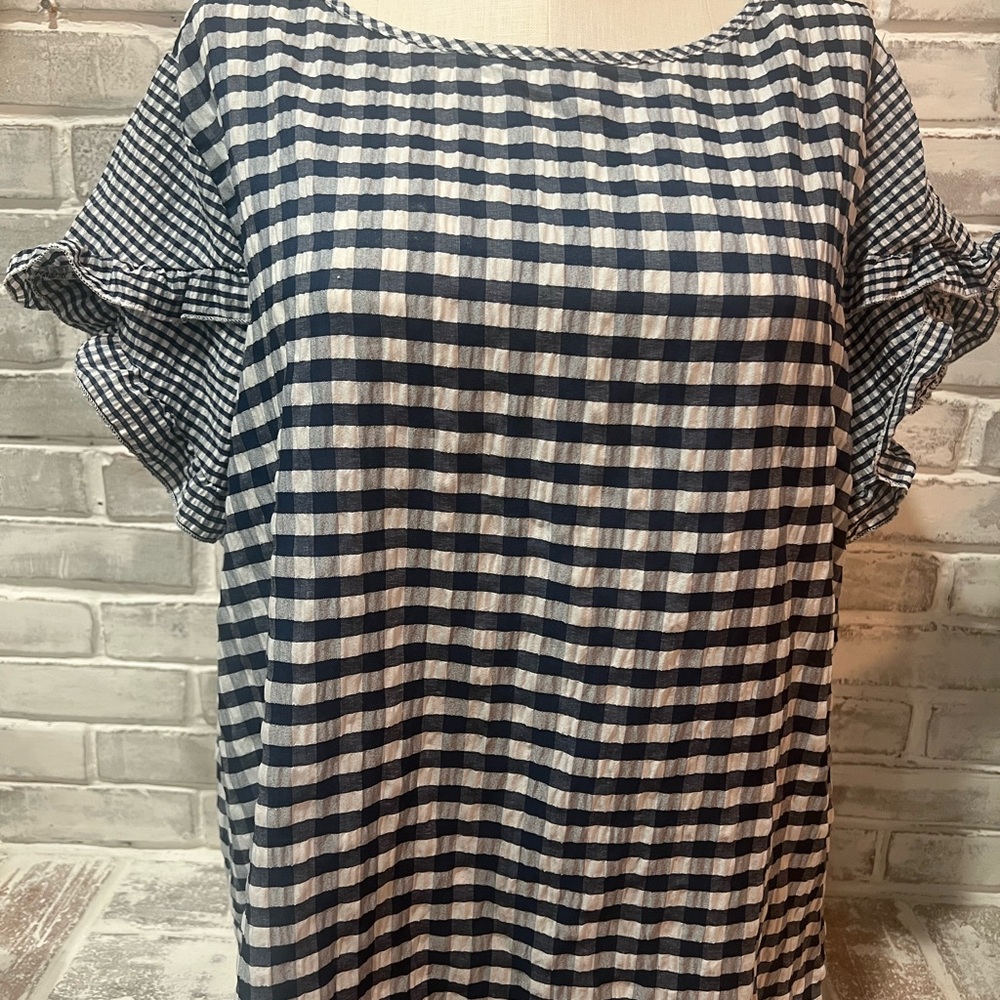 Navy and White Checkered Blouse